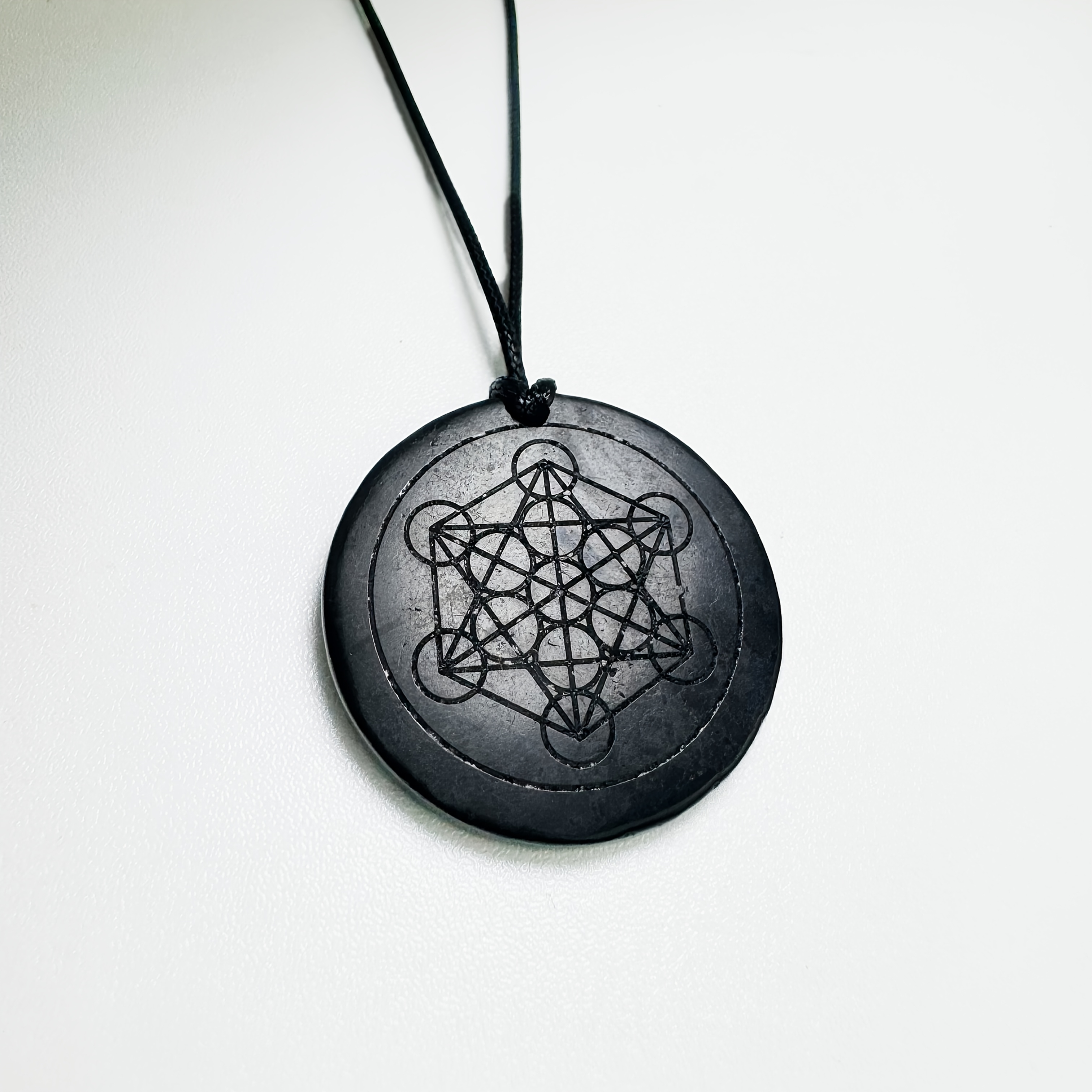 Minimalist Shungite Pendant with Cord, Meaningful Patterns